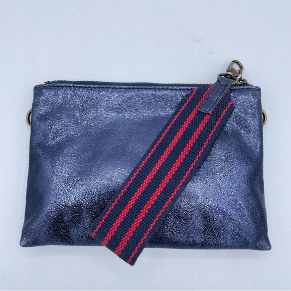 Anthropologie Handbags - Anthropologie Metallic Leather Clutch Wristlet OS Blue